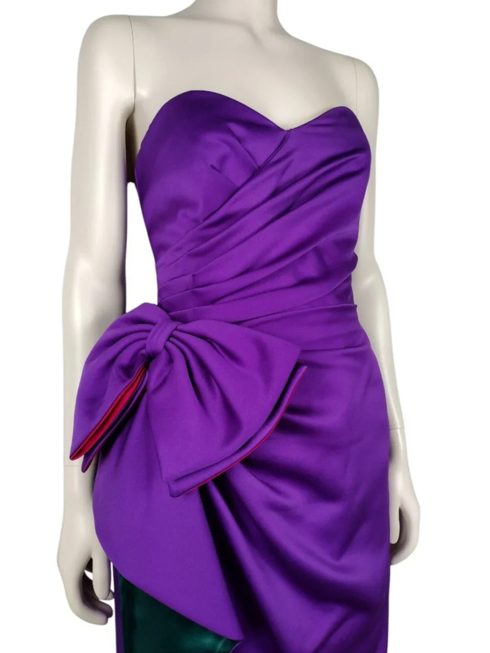 Vintage 1980s AJ Bari Purple Satin Strapless Evening Gown and Shawl Set Size 0
